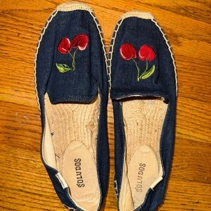 Soludos Dark Blue Espadrilles with Red Cherry Design